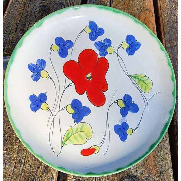Italian Mancer Ceramar Hand Painted Floral Saucer Poppy Plate 8.5" - Picture 1 of 4